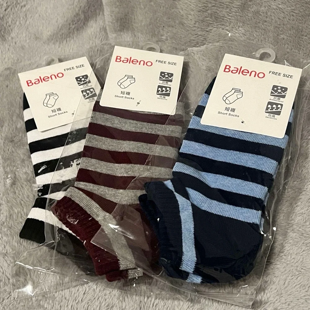 Baleno Antibacterial Short Striped Socks New 3 Pairs Sealed Free Fitting Size